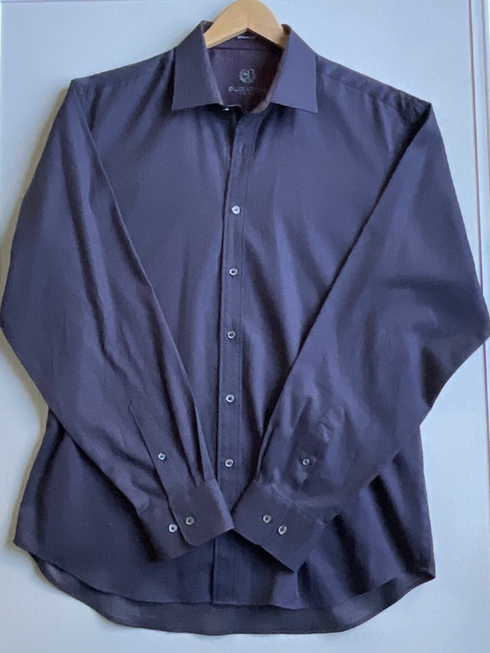 BUGATCHI UOMO Dress Shirt Mens Classic Fit Brown Black Micro Dot Jacquard Woven